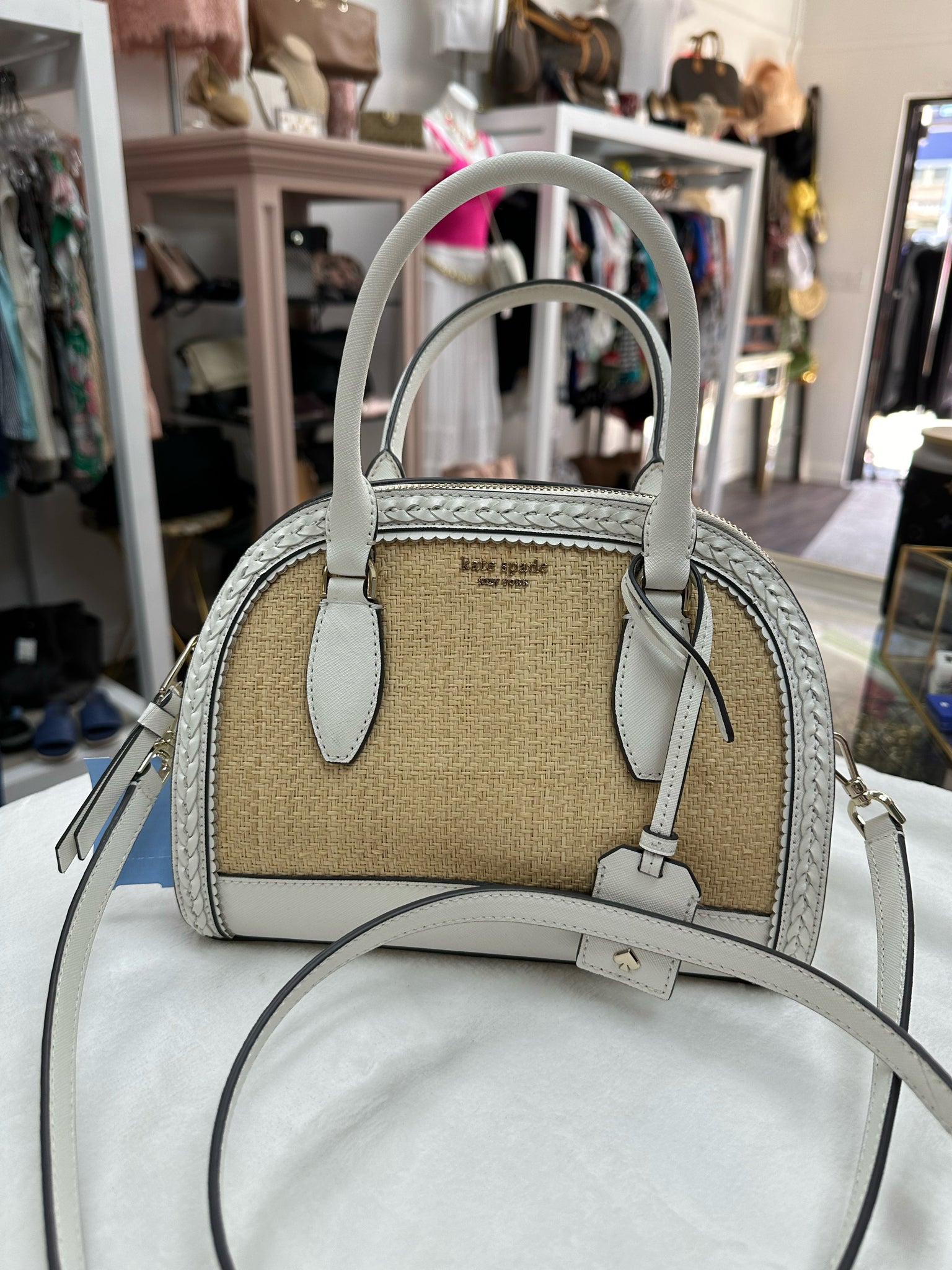 Kate fashion Spade leather and straw crossbody