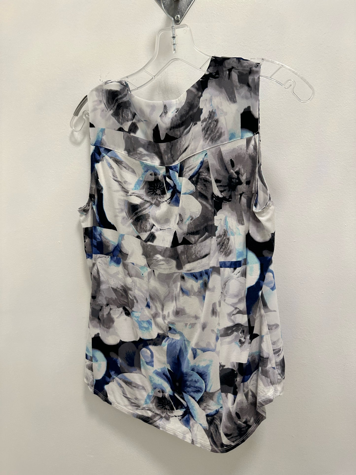 WHBM White Blouse w/ Blue and Black Floral Design