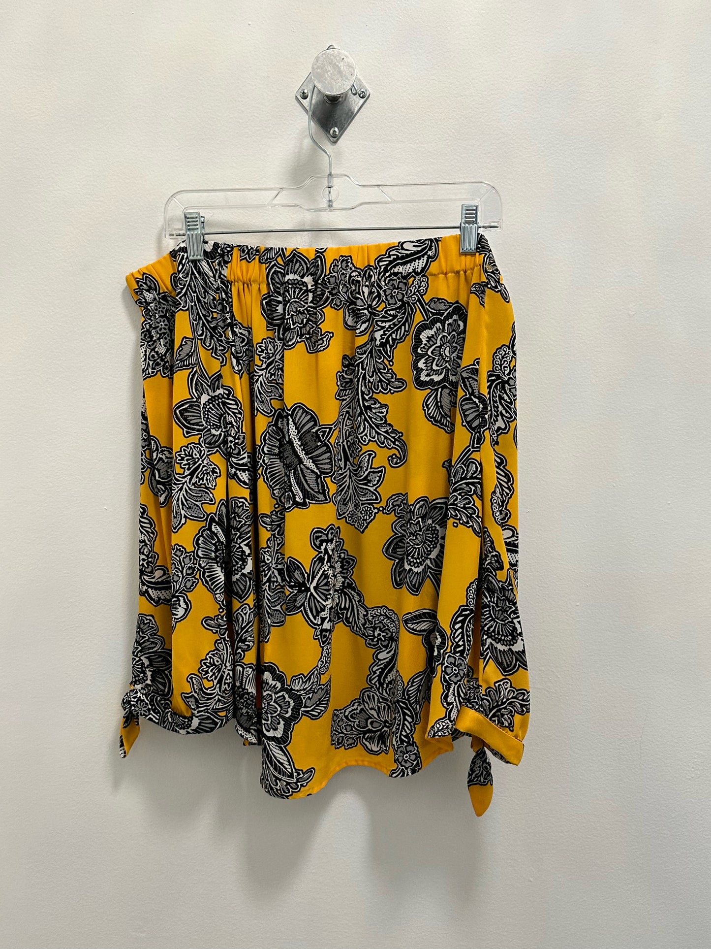 Express Yellow Off The Shoulders Top W Black Flowers