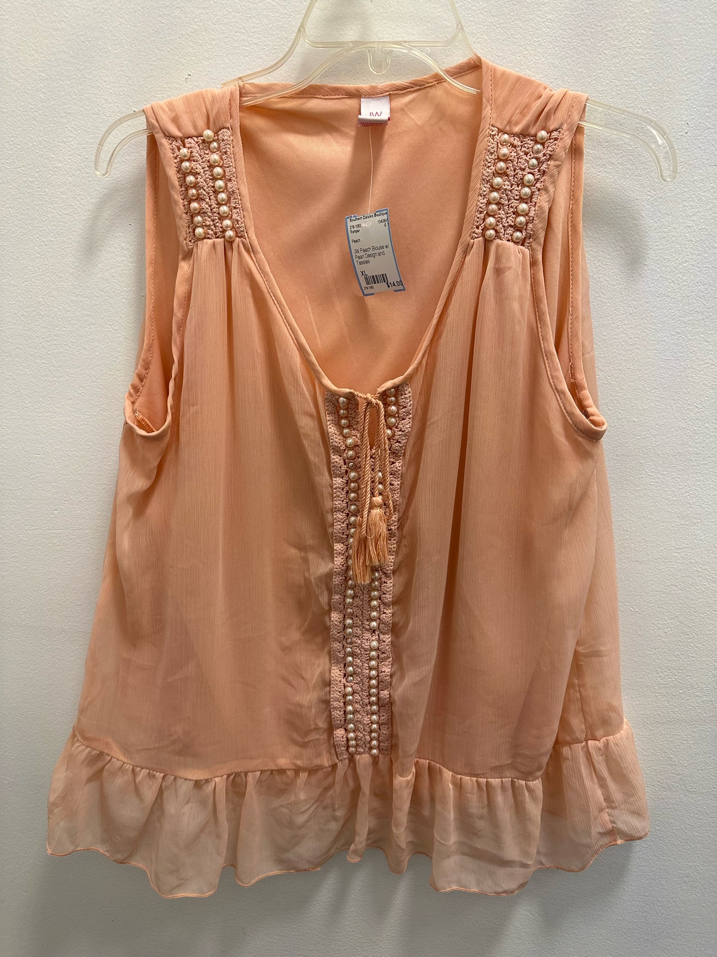 JW Peach Blouse w/ Pearl Design and Tassles