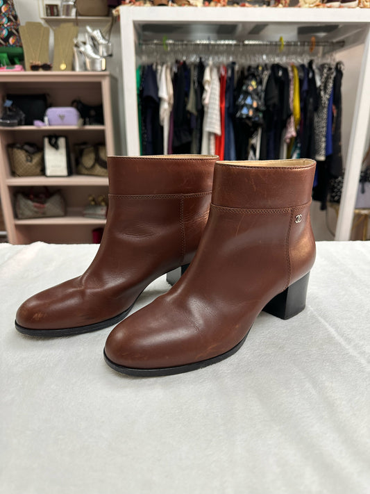 Chanel Brown Calfskin  Ankle Boots