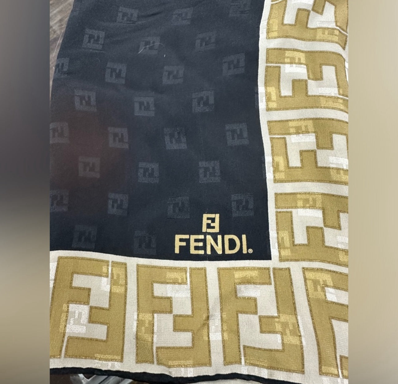 Fendi Black and Gold Silk Scarf