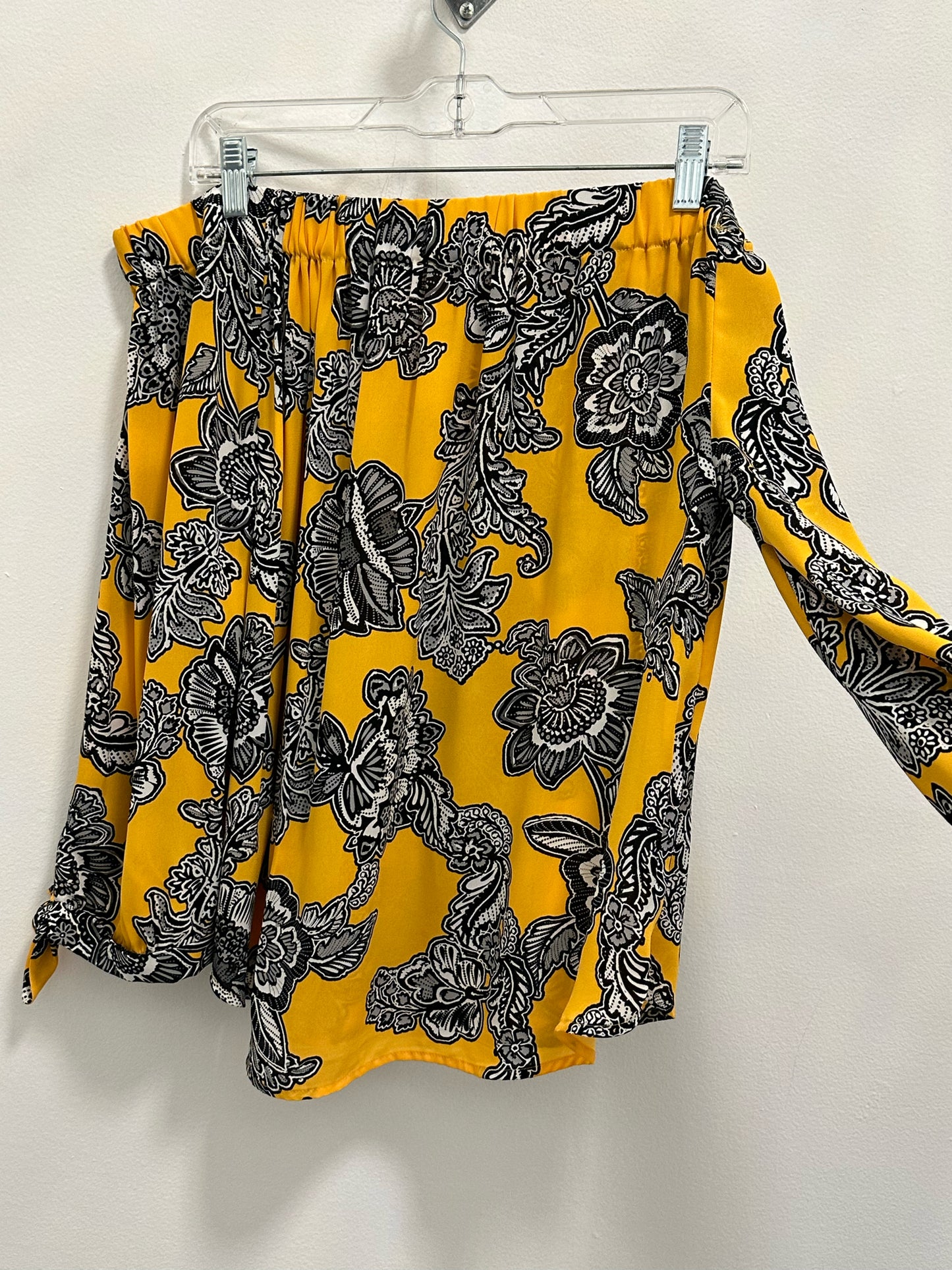 Express Yellow Off The Shoulders Top W Black Flowers