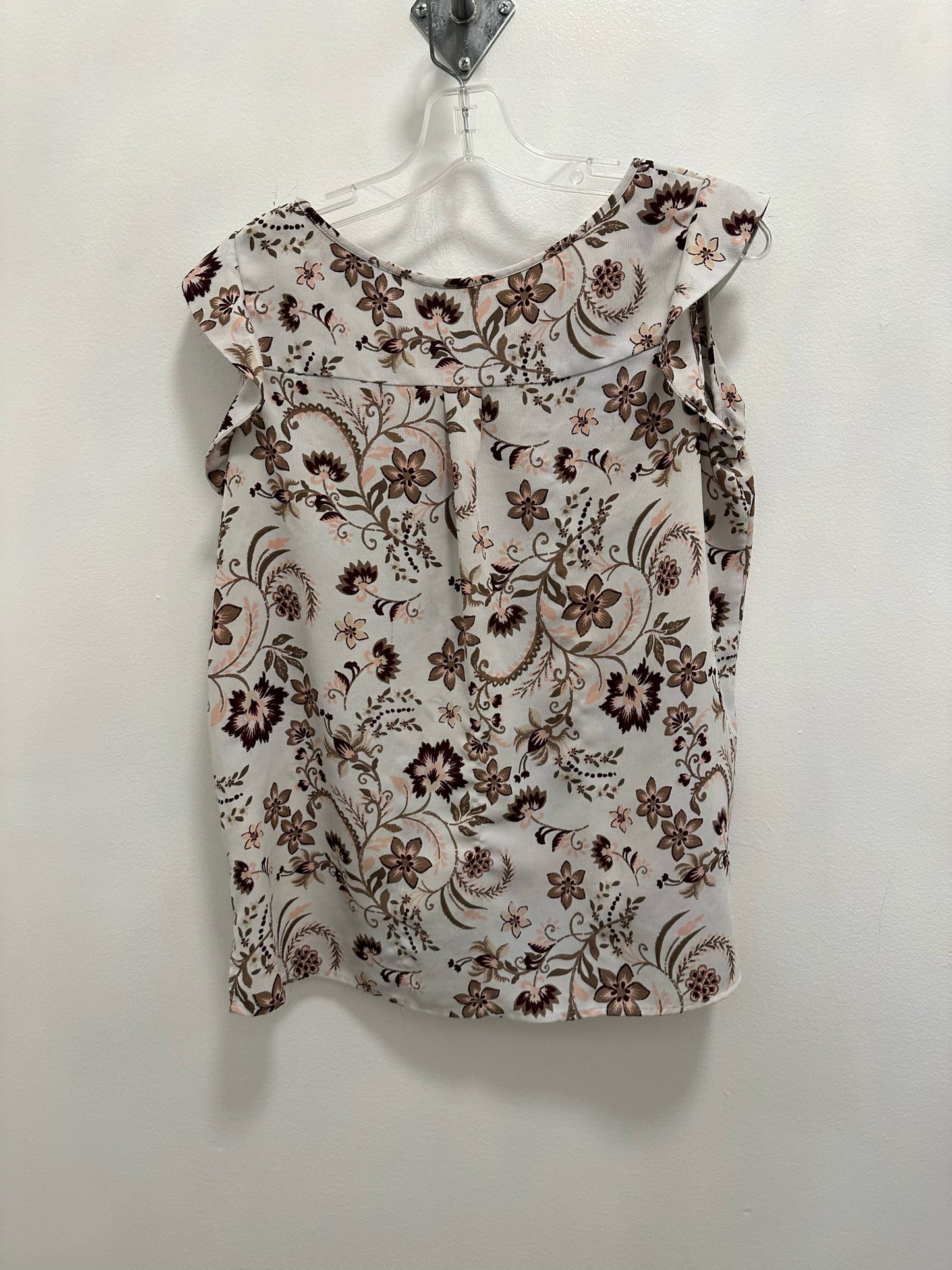 Lord and Taylor White Blouse w/ Pink and Brown Floral Designs