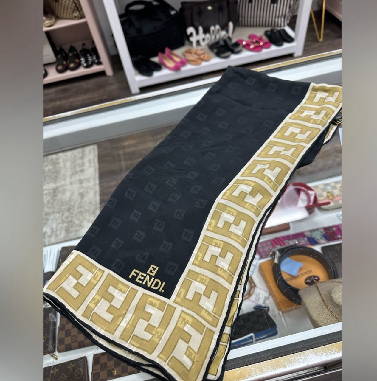 Fendi Black and Gold Silk Scarf