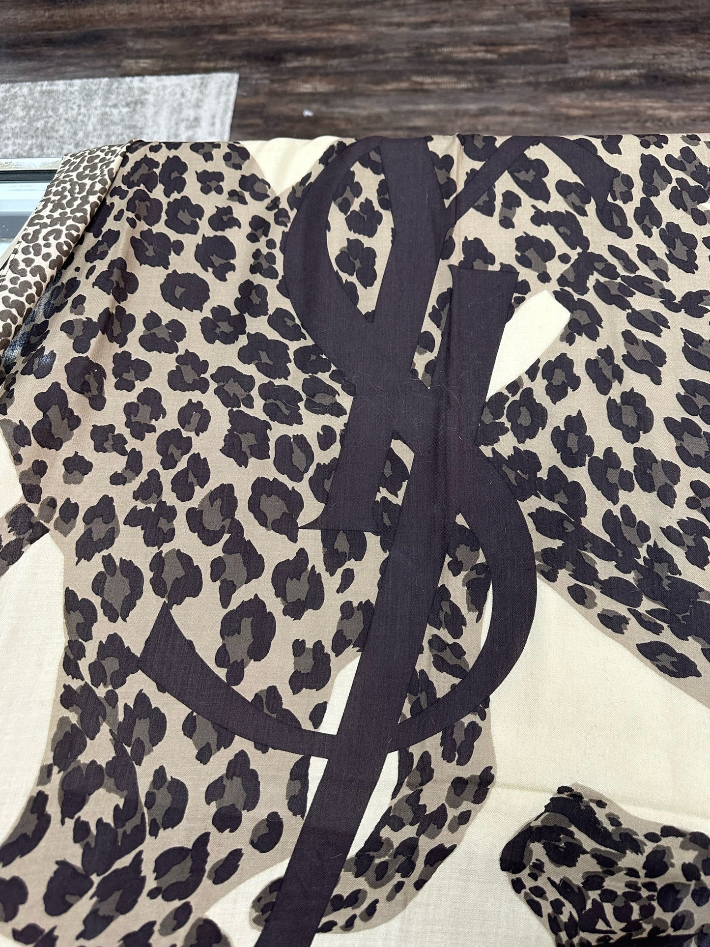 Yves Saint Laurent Leopard Beige and Brown Scarf