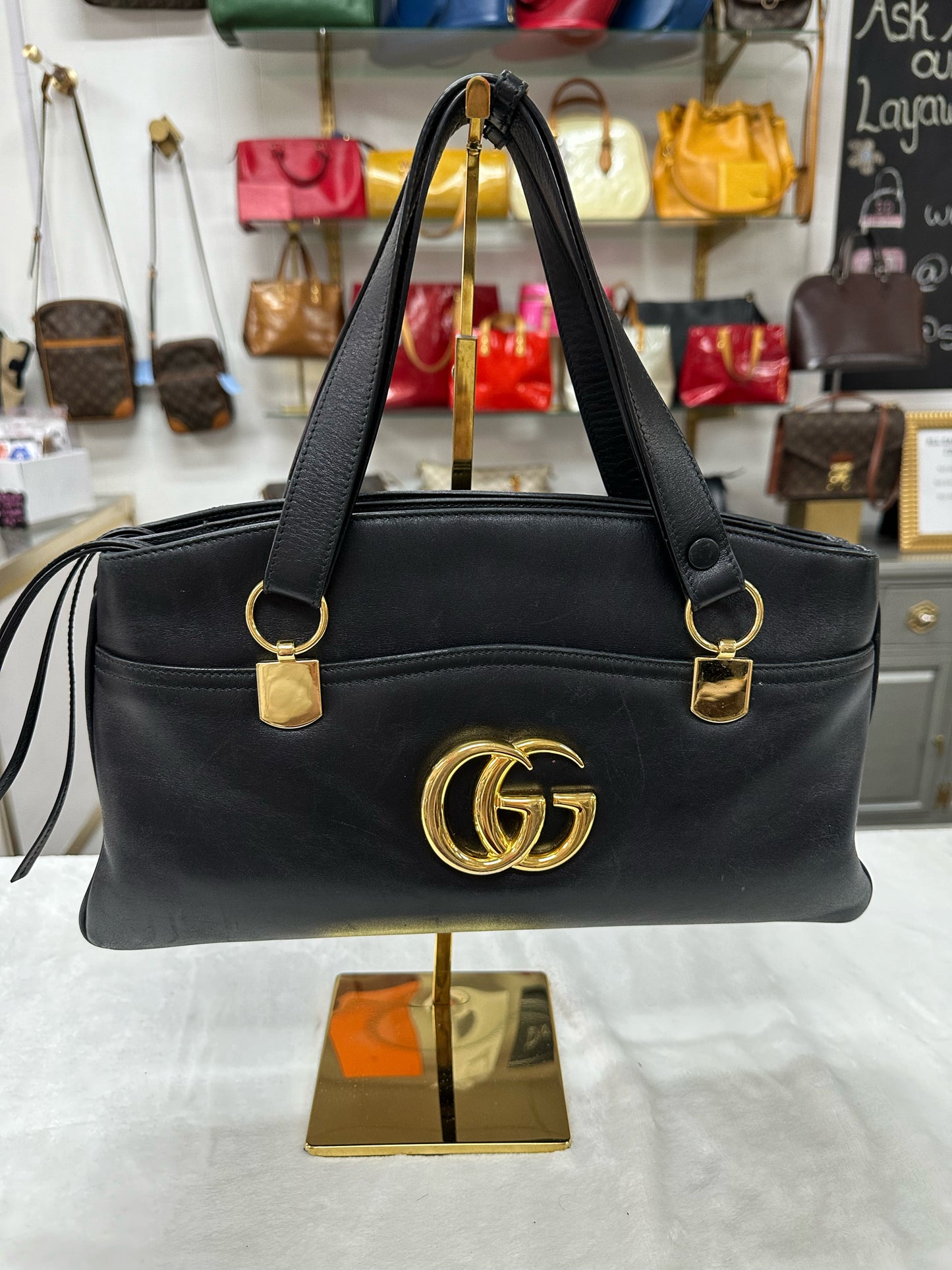 GUCCI Calfskin Arli Adjustable Black Bag