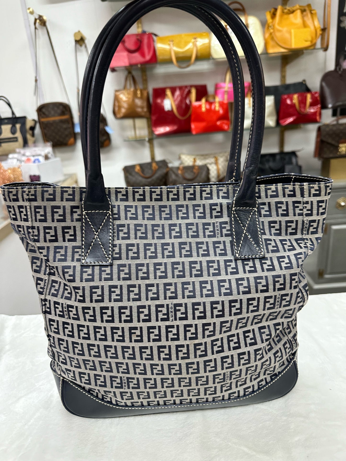 FENDI Roma Navy Zucca Tote