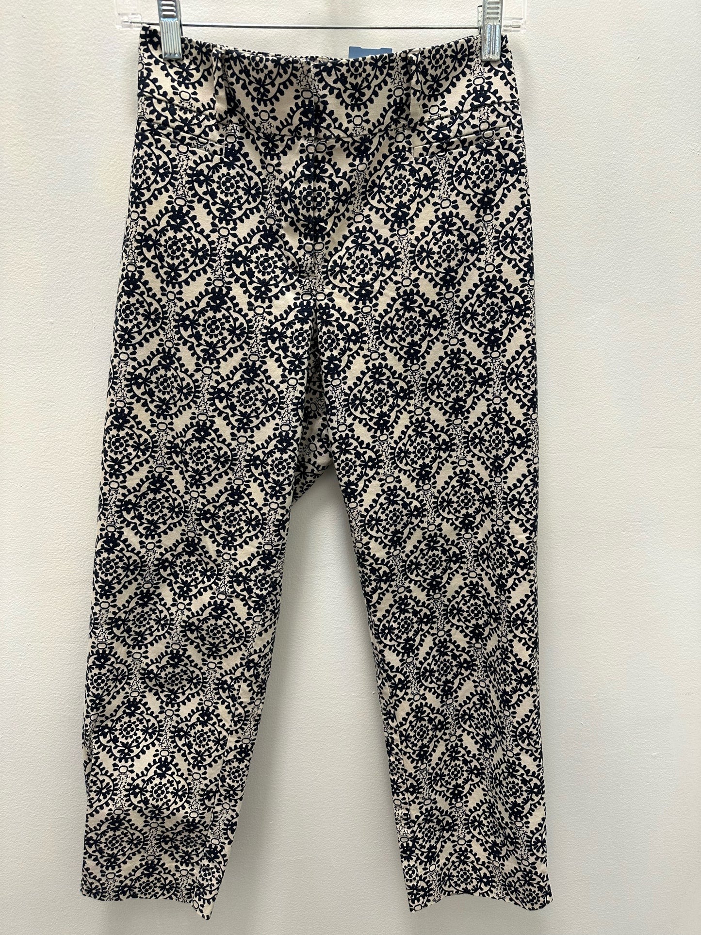 Loft Cream Pants W/ Navy Floral Designs