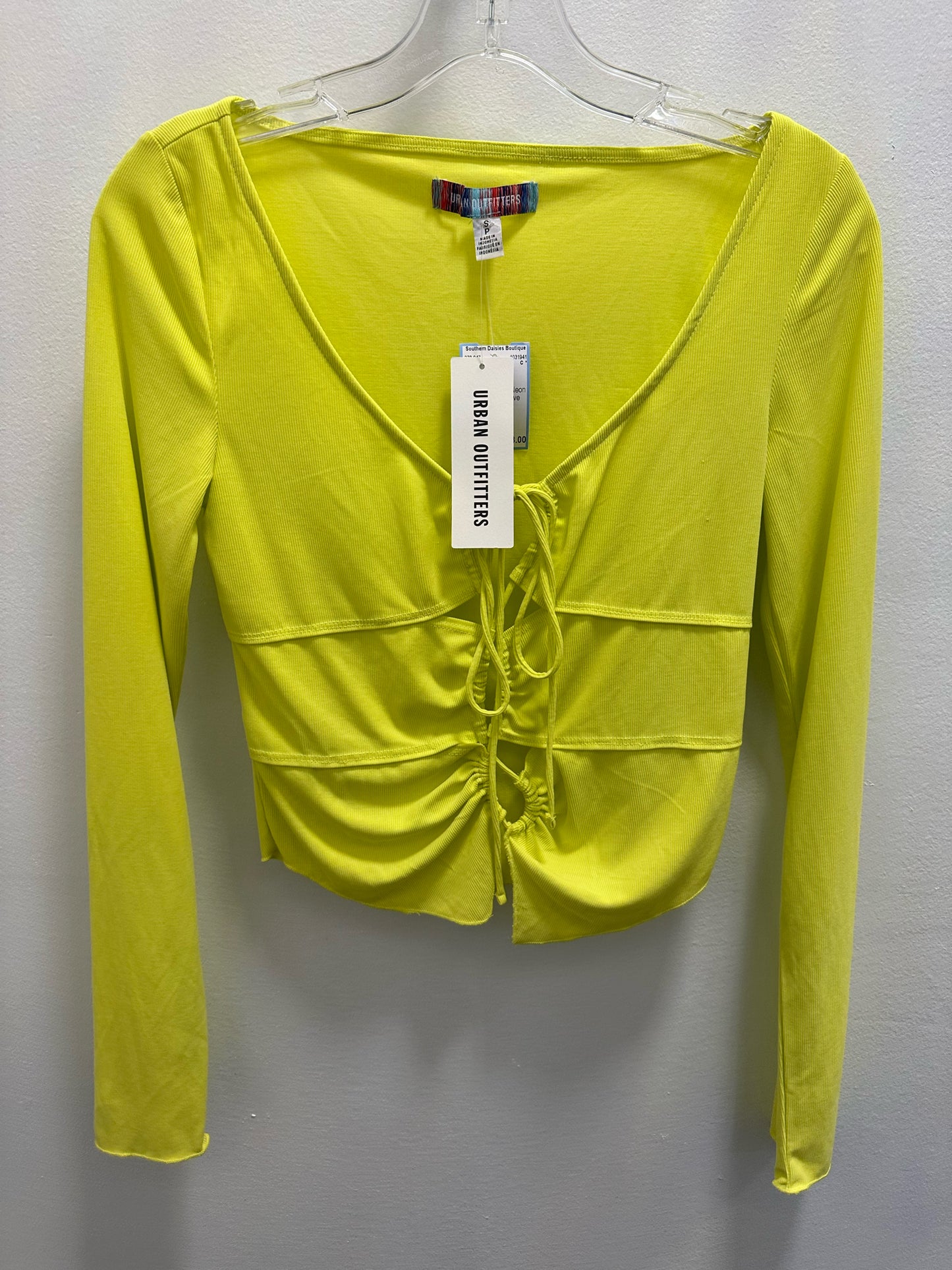 Urban Outfitters Neon Yellow Long Sleeve Tie Crop Top