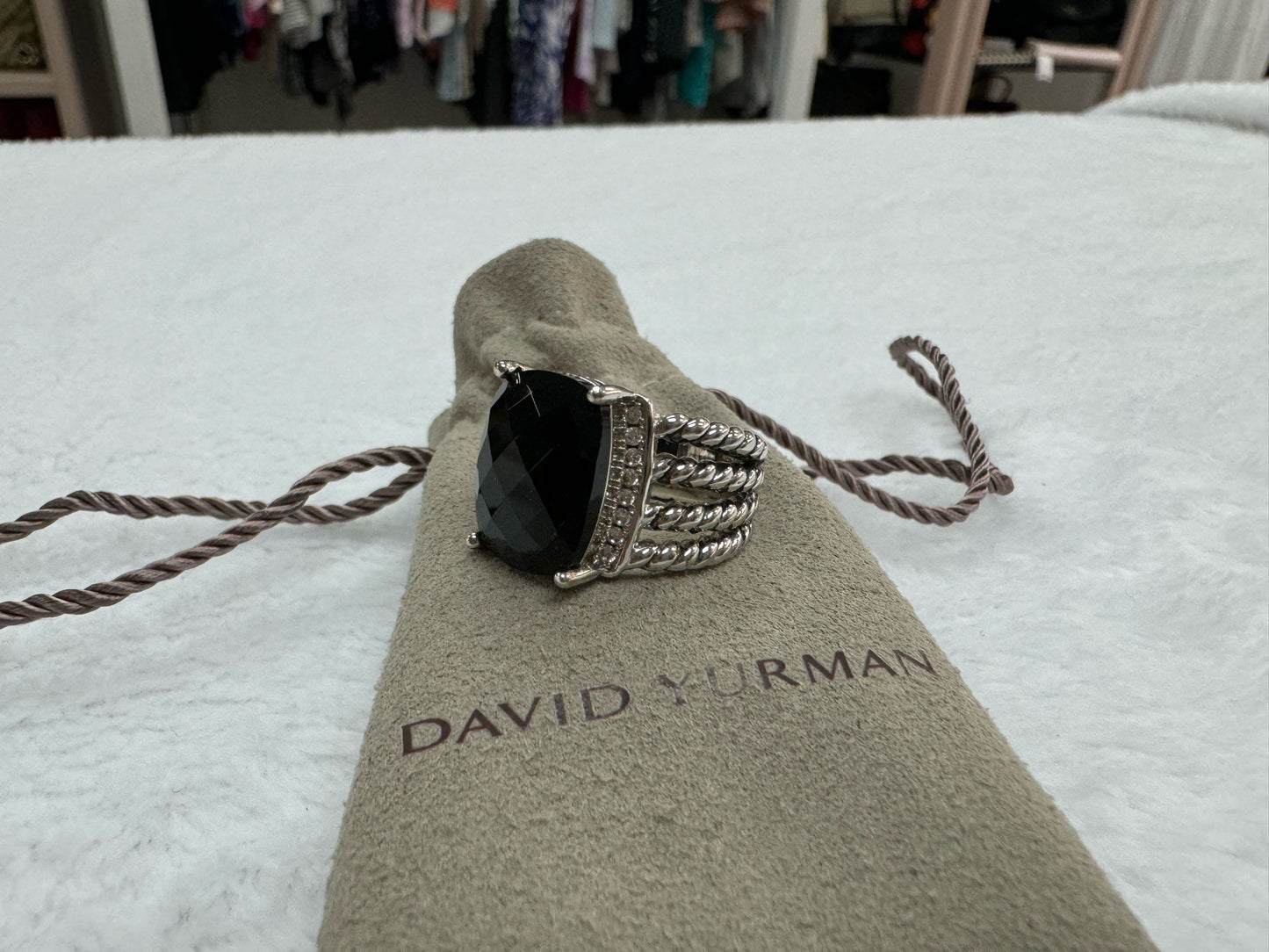 David Yurman Wheaton Sterling Silver Onyx & Diamond Ring