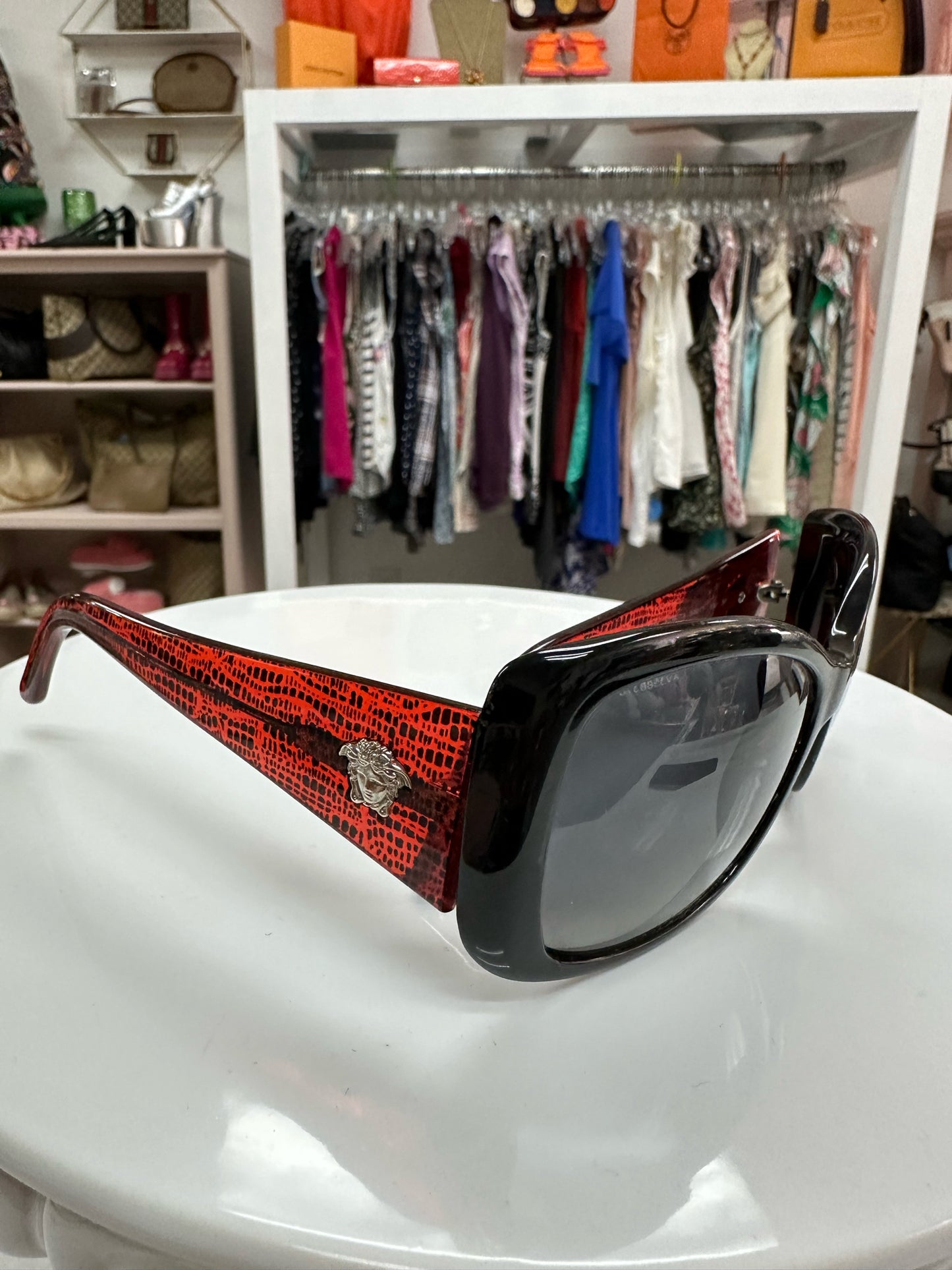 Versace Black Sunglasses With Red Arms