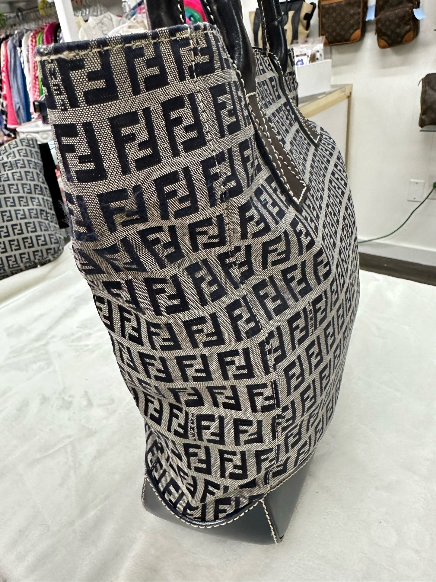 FENDI Roma Navy Zucca Tote