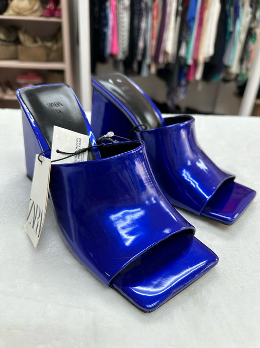 Zara Royal Blue Block Heel Mule Sandals NWT