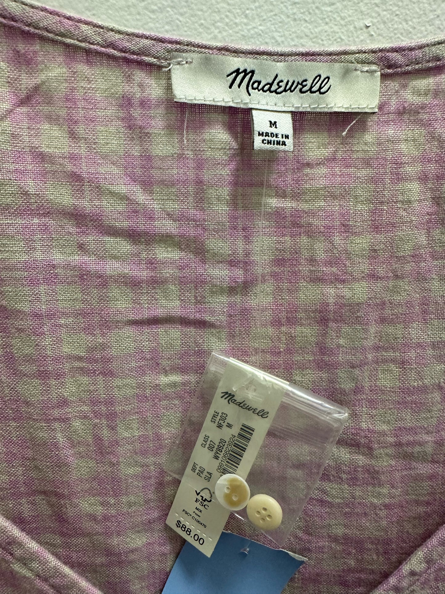 Madewell Linen Button Wrap Plaid NWT