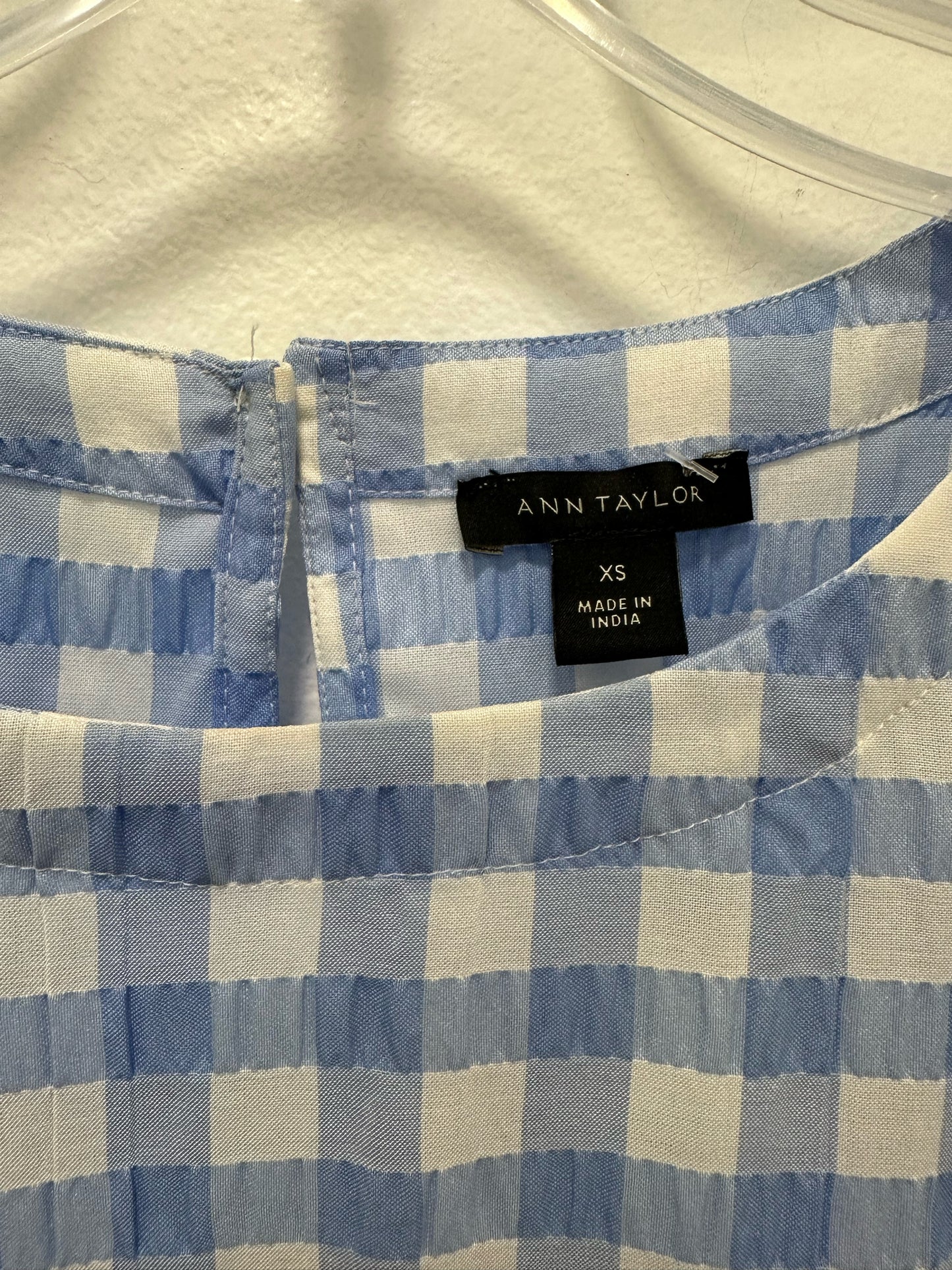 Ann Taylor Blue And White Plaid Short Sleeve Dress Top