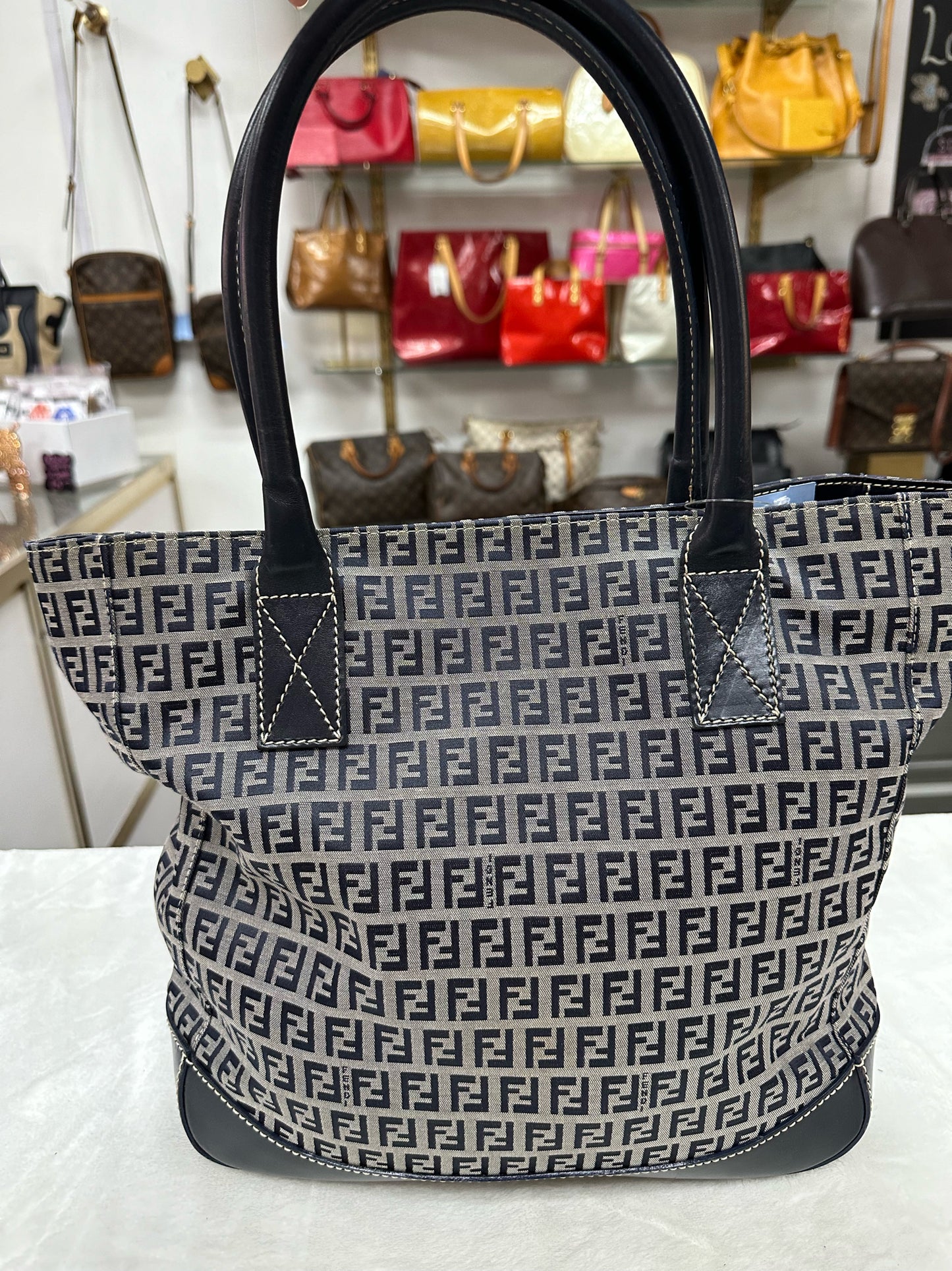 FENDI Roma Navy Zucca Tote