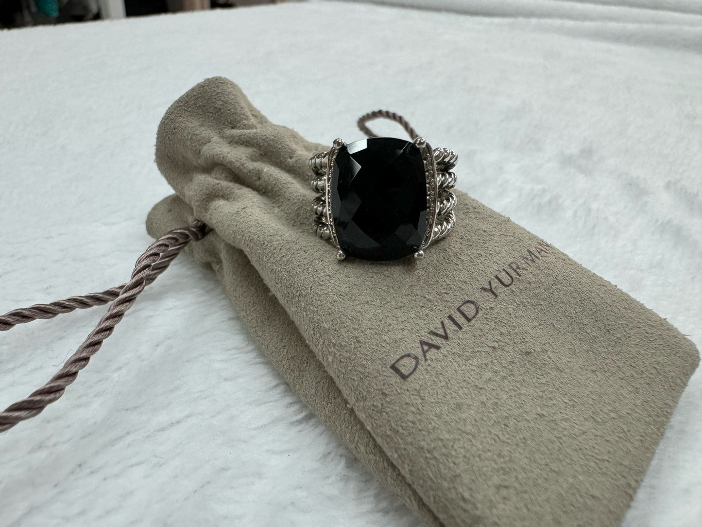 David Yurman Wheaton Sterling Silver Onyx & Diamond Ring