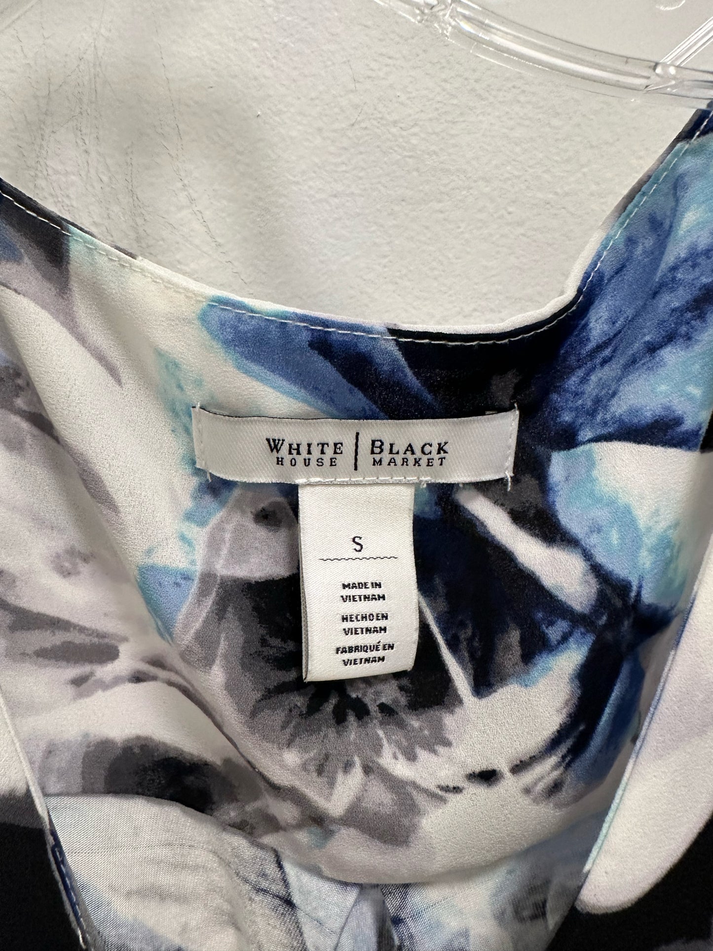 WHBM White Blouse w/ Blue and Black Floral Design