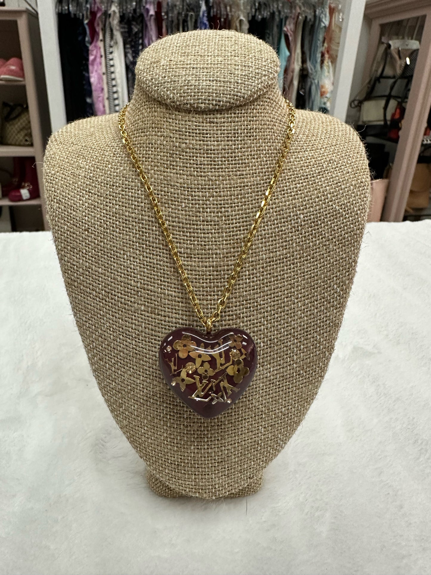 Louis Vuitton Pomme D'Amour Gold Inclusion Heart Pendant Necklace