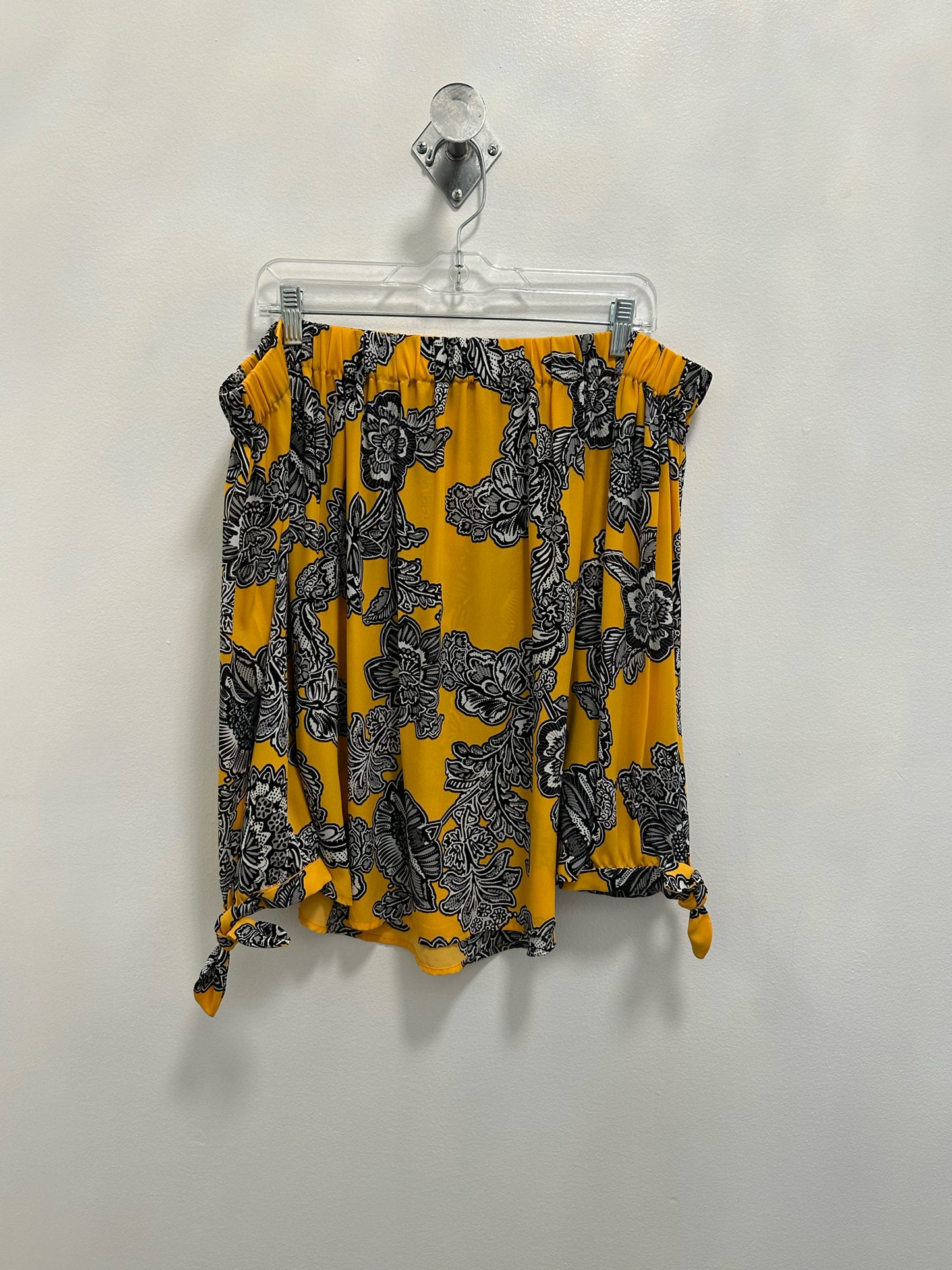 Express Yellow Off The Shoulders Top W Black Flowers