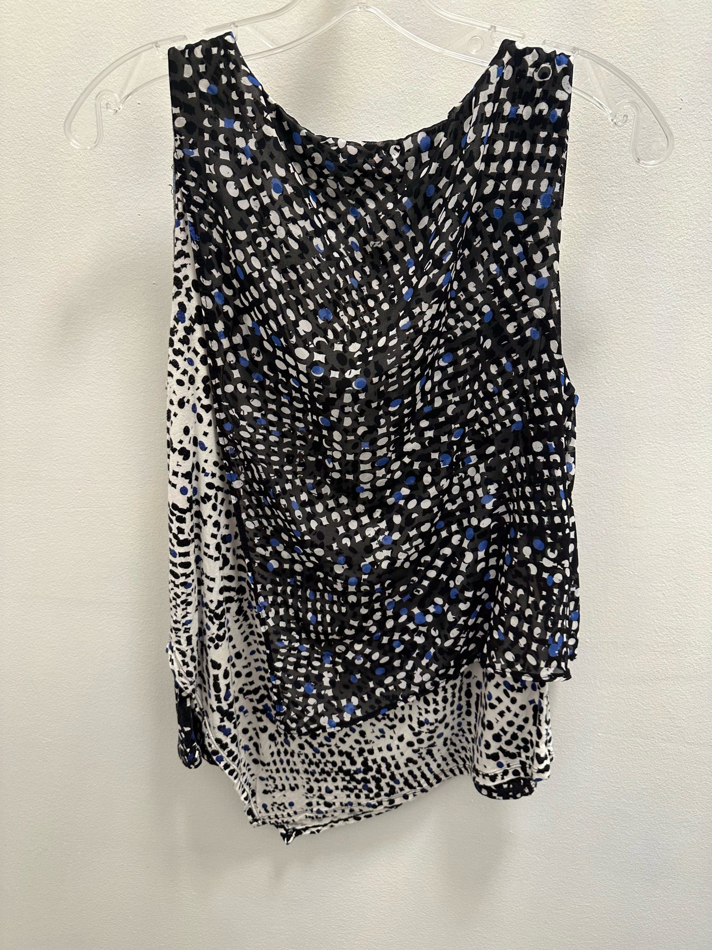 WHBM White Tank w/ Blue designs and Black Sheer Cover