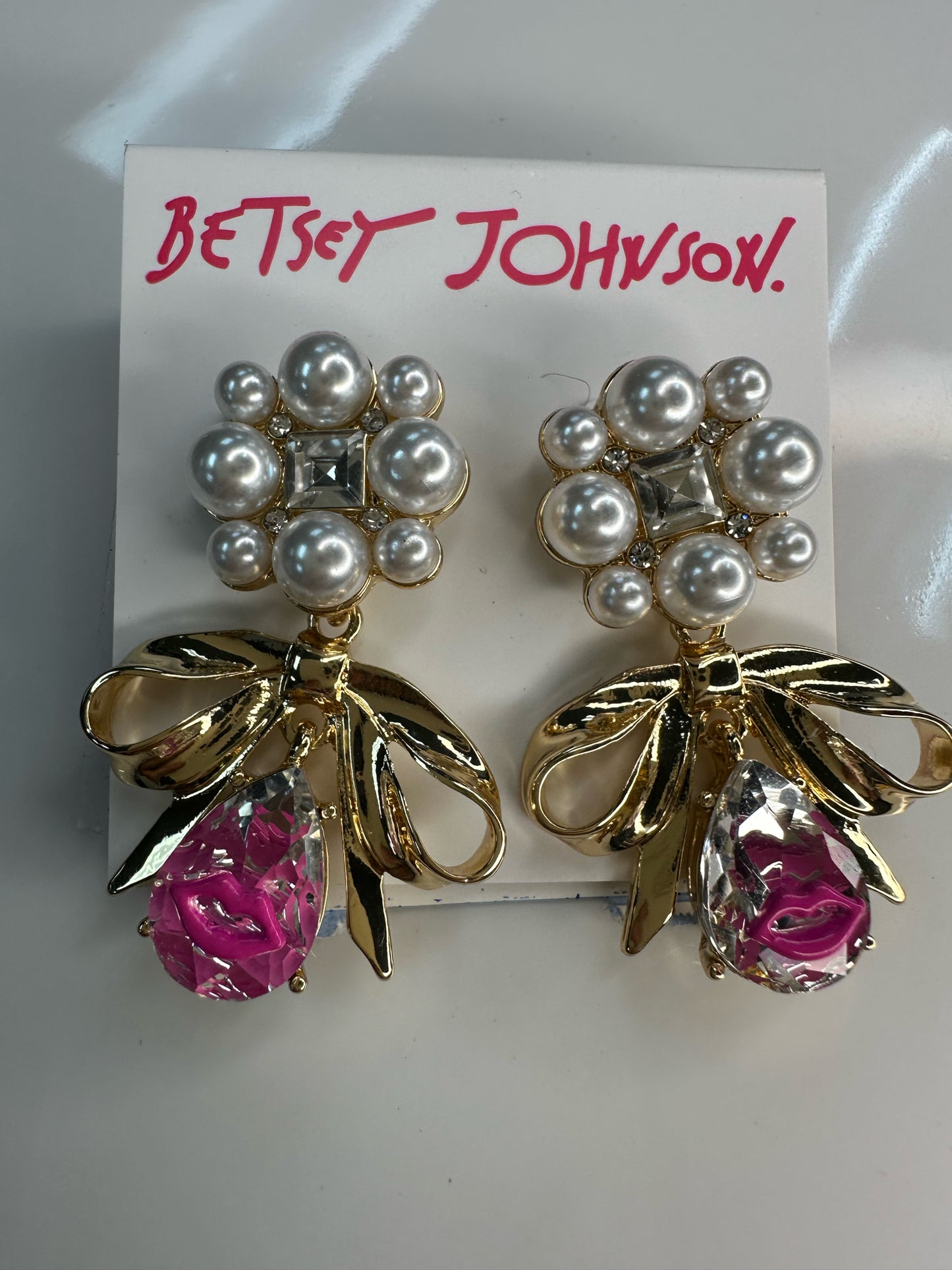 Betsey Johnson Bow Pearl Earrings NWT