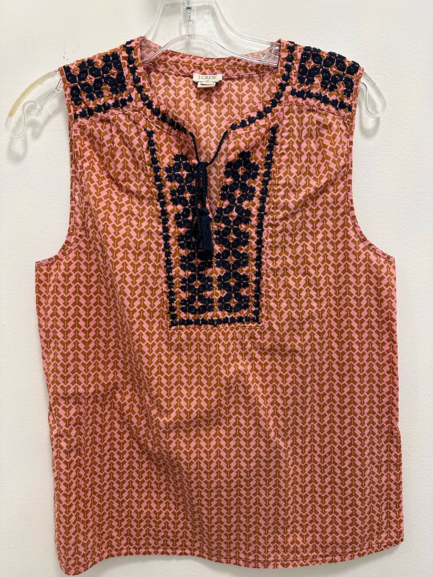 J. Crew Pink Tank w/ Brown and Blue Designs and Tassles