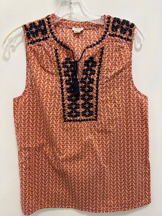 J. Crew Pink Tank w/ Brown and Blue Designs and Tassles