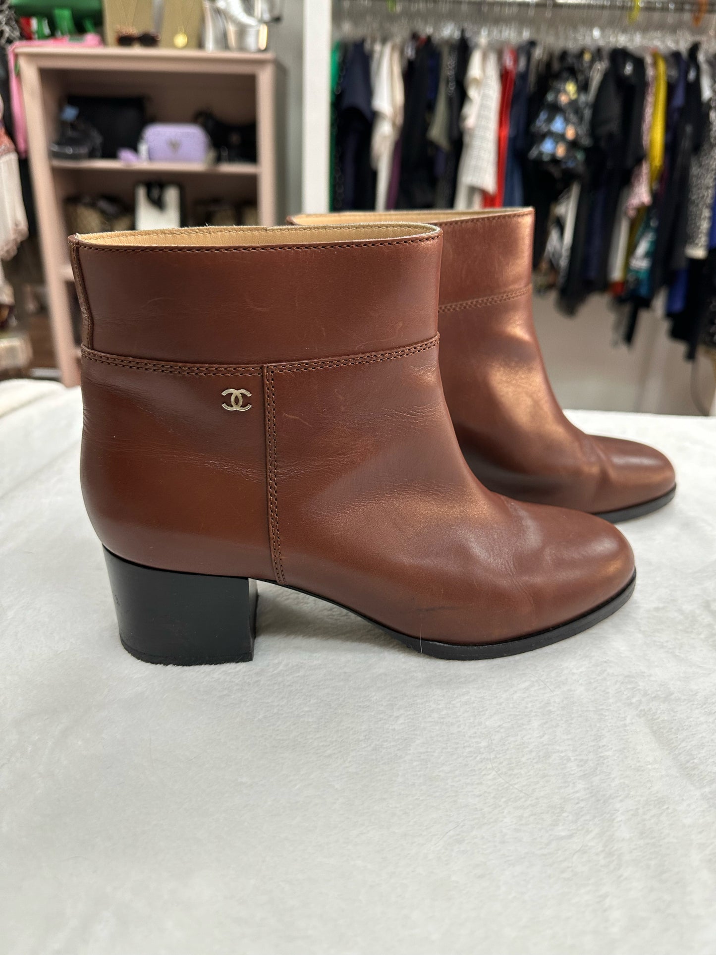 Chanel Brown Calfskin  Ankle Boots