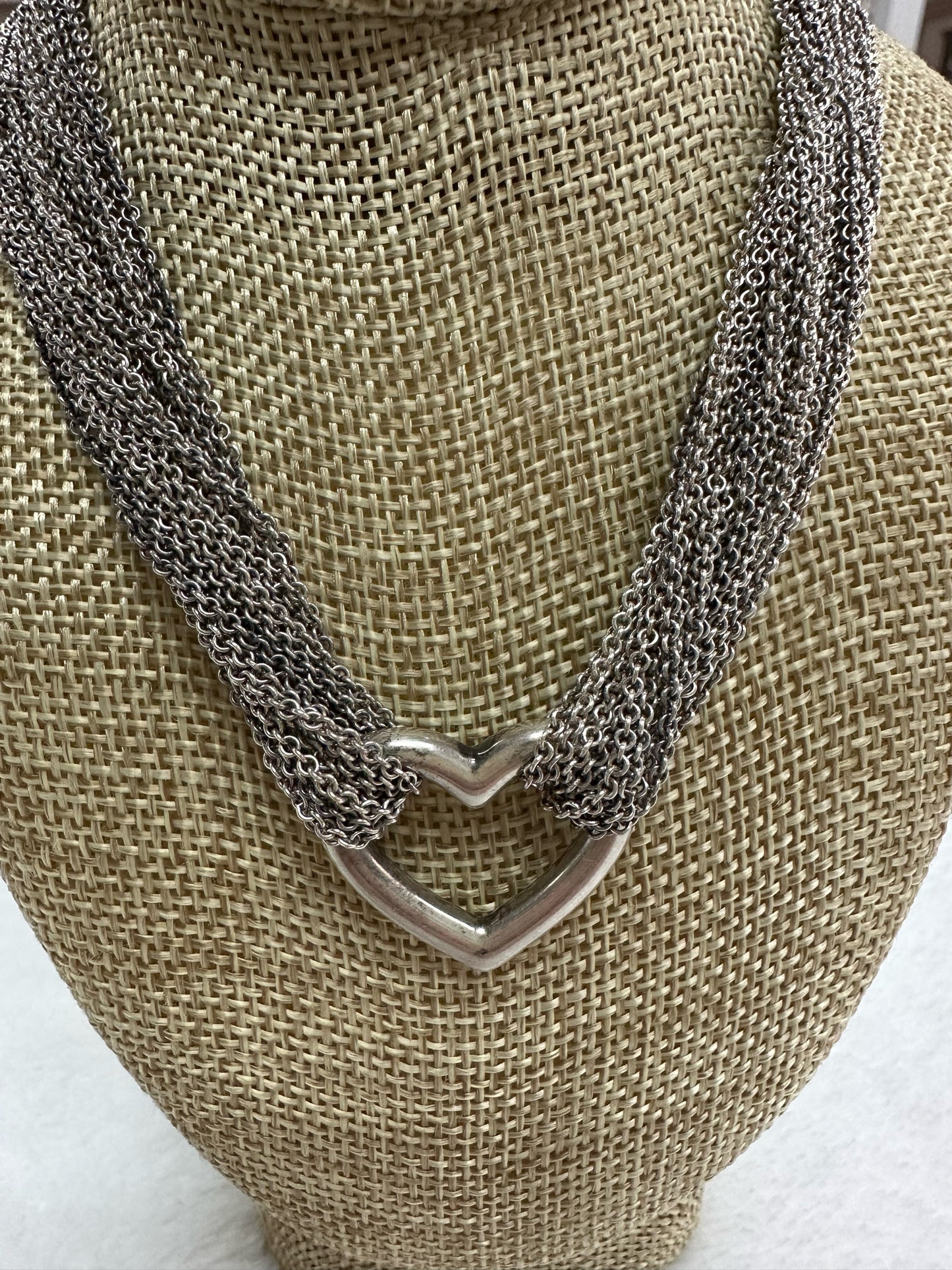 Tiffany Sterling Silver Mesh Heart Toggle Necklace