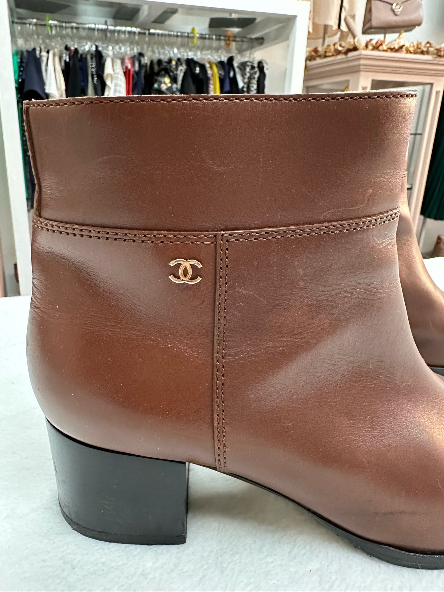 Chanel Brown Calfskin  Ankle Boots