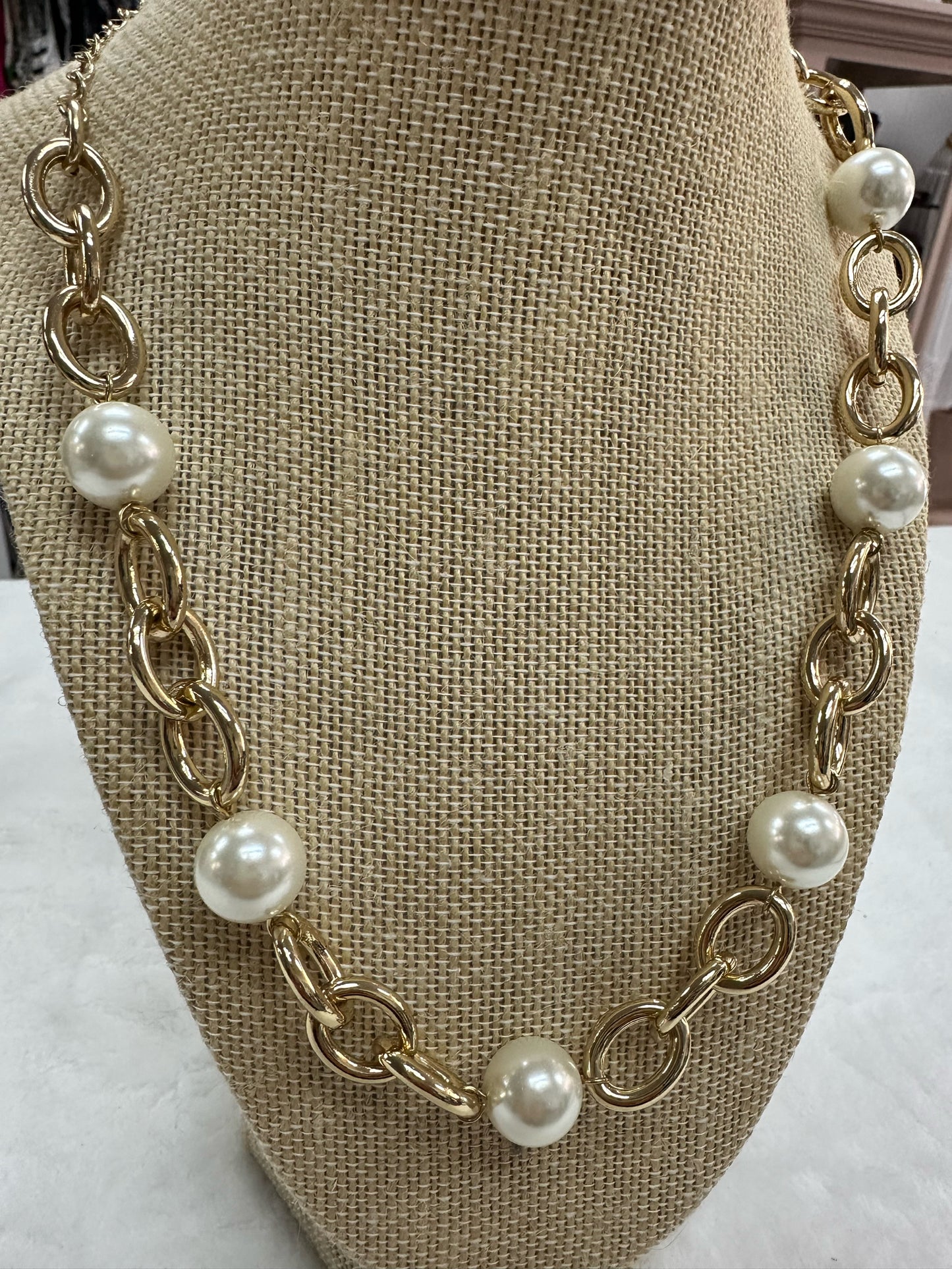 Lydell Gold Bead Pearl Necklace NWT