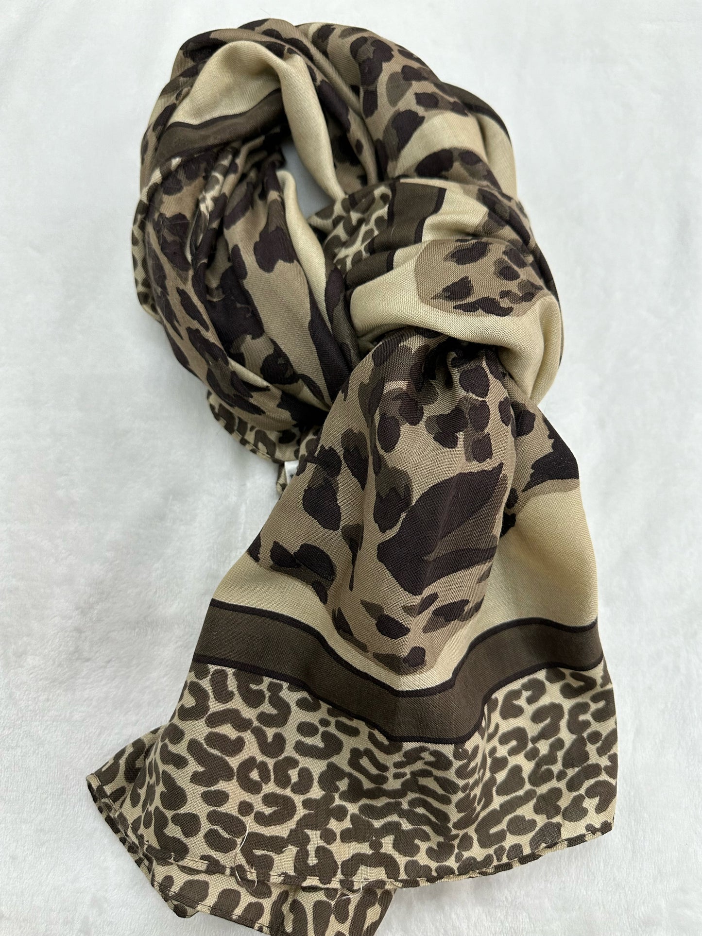 Yves Saint Laurent Leopard Beige and Brown Scarf