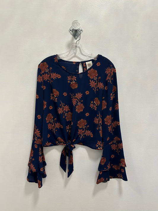 Self Esteem Navy Blue Blouse W/Orange Flowers