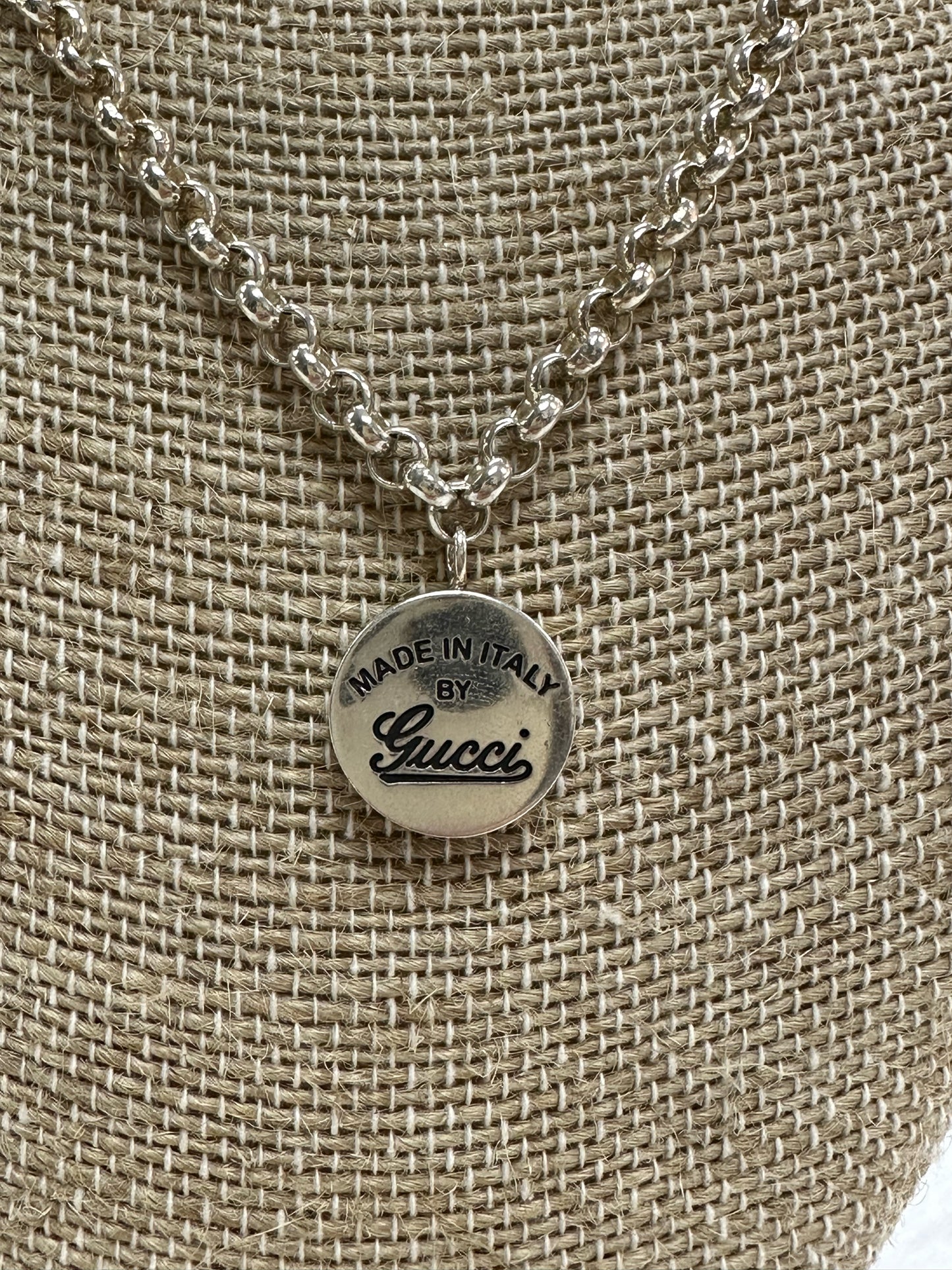 GUCCI Sterling Silver Logo Necklace