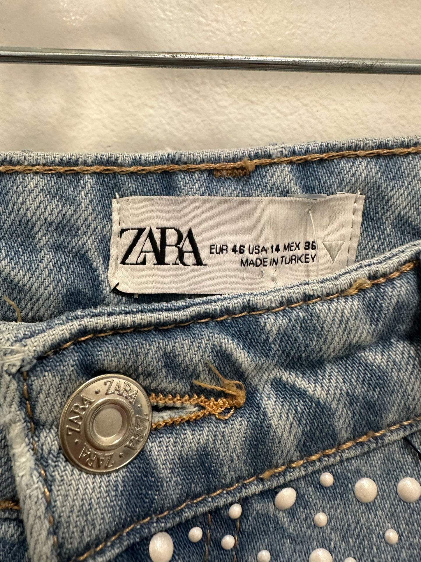 ZARA Faux Pearl Detail Jeans