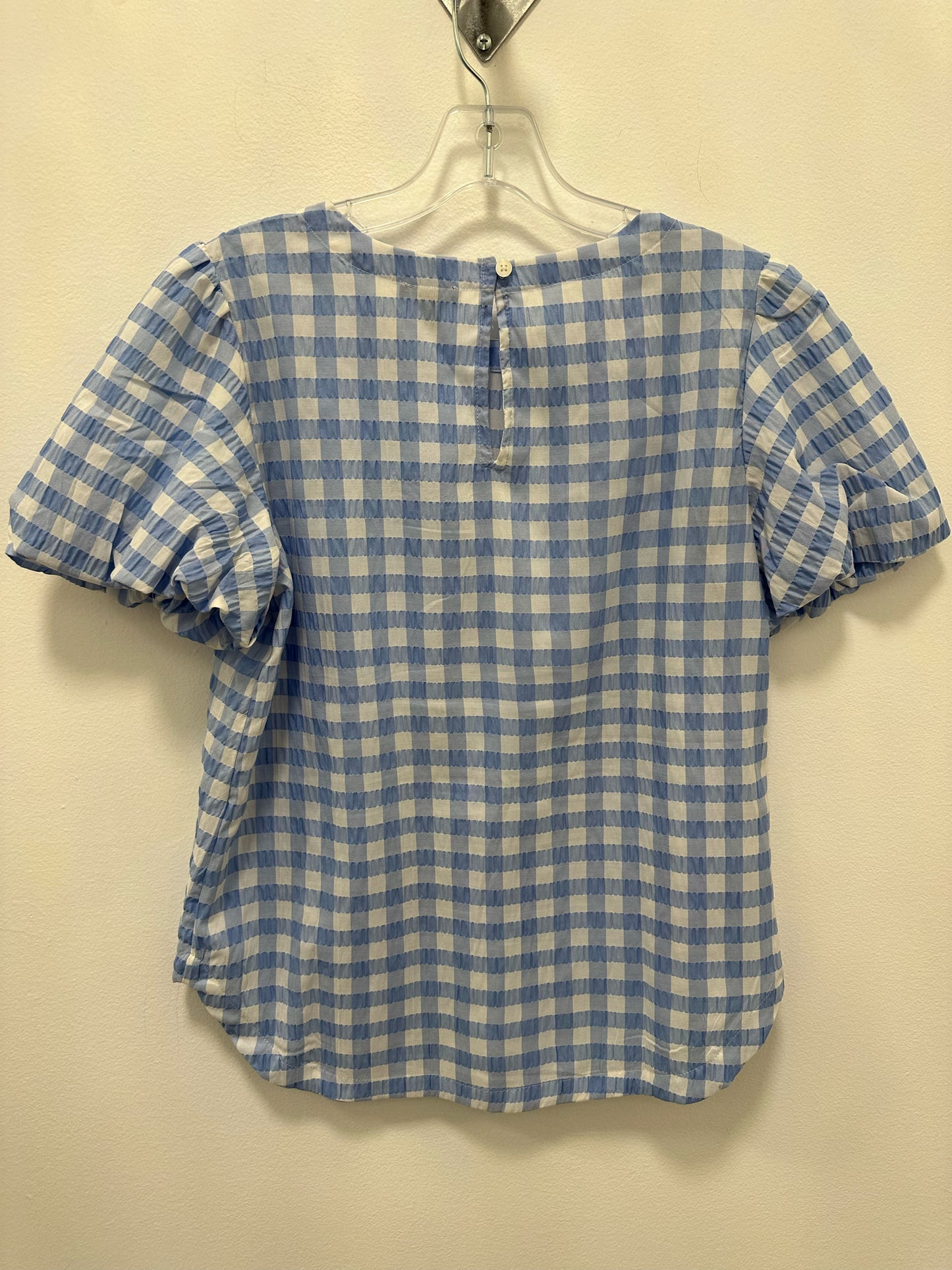 Ann Taylor Blue And White Plaid Short Sleeve Dress Top