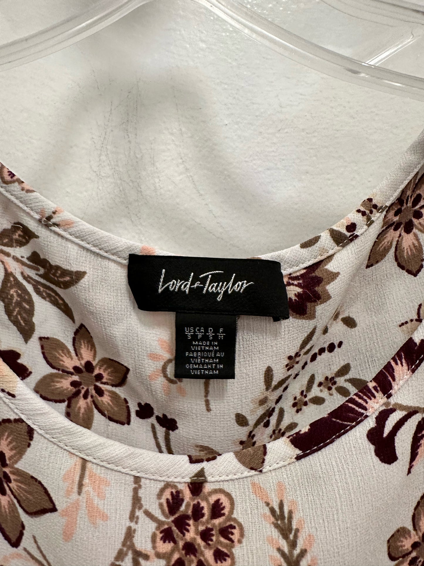 Lord and Taylor White Blouse w/ Pink and Brown Floral Designs