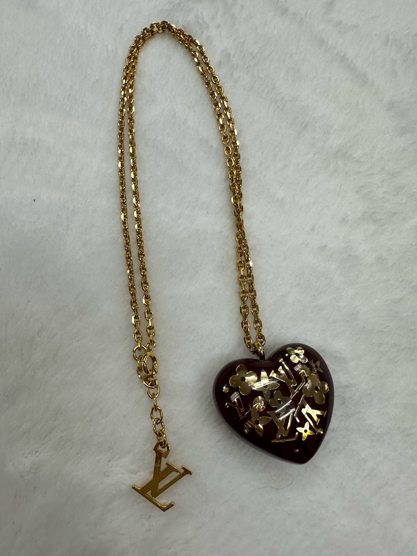 Louis Vuitton Pomme D'Amour Gold Inclusion Heart Pendant Necklace