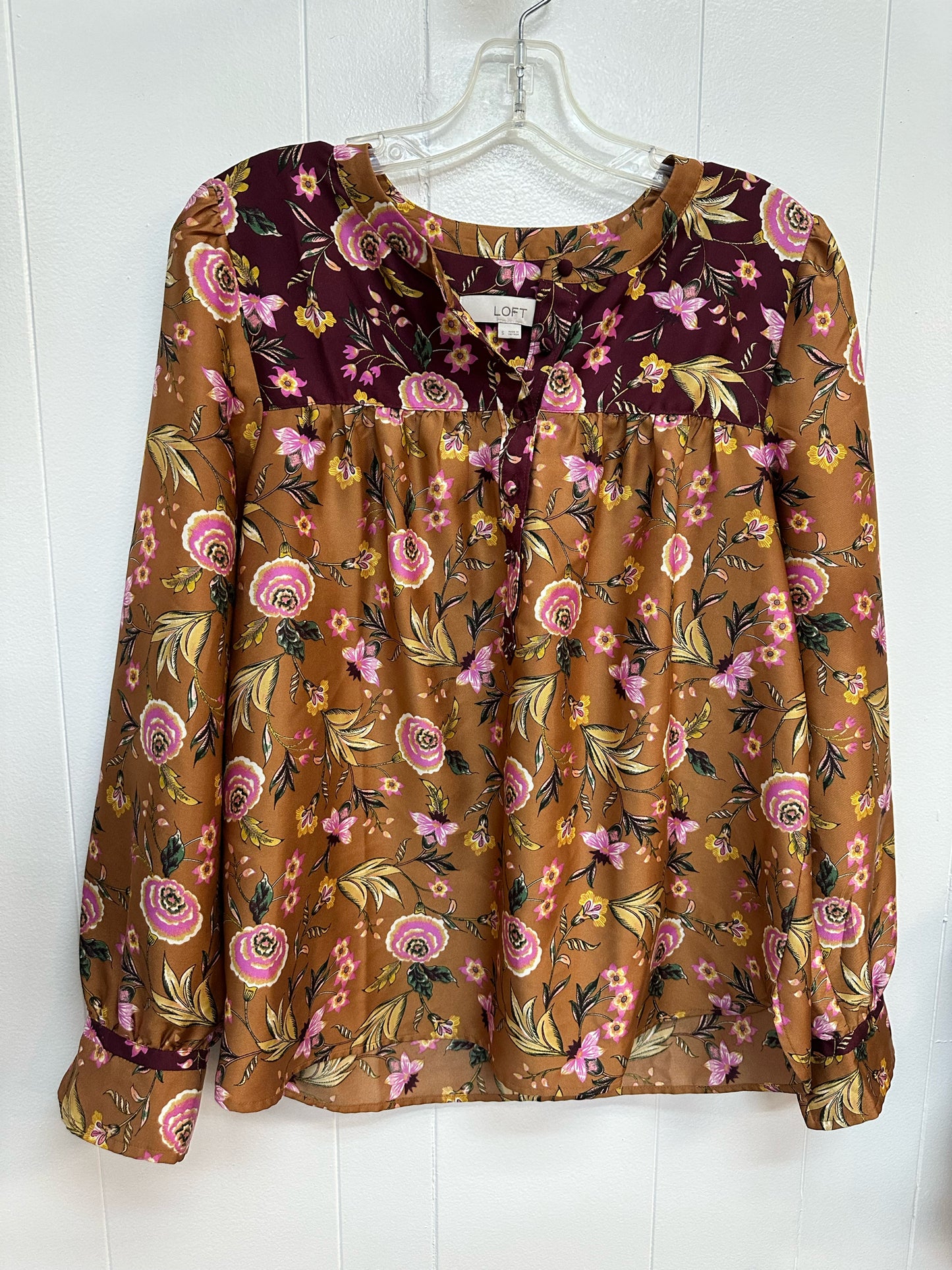 LOFT Brown Floral Long Sleeve