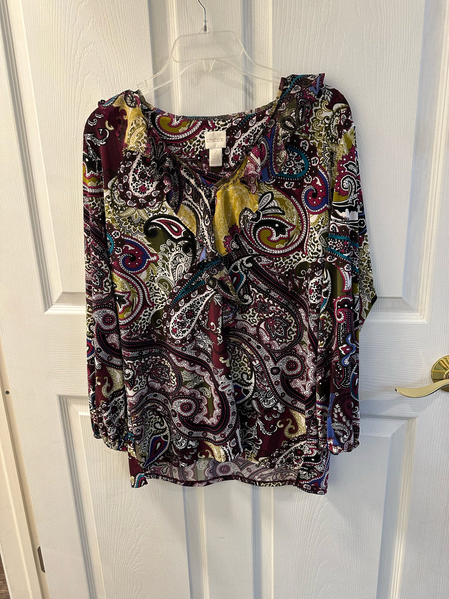 Chicos Floral Multicolored Blouse w/ Ruffled Collar