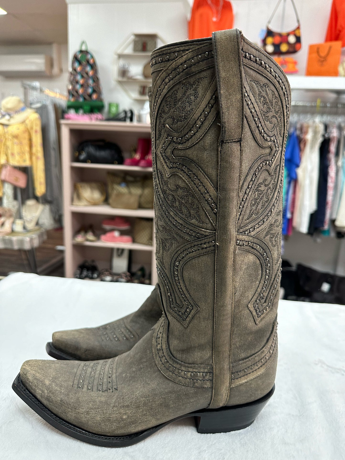 Lucchese Gray Cowboy Boots in Black Distressed Mosaic