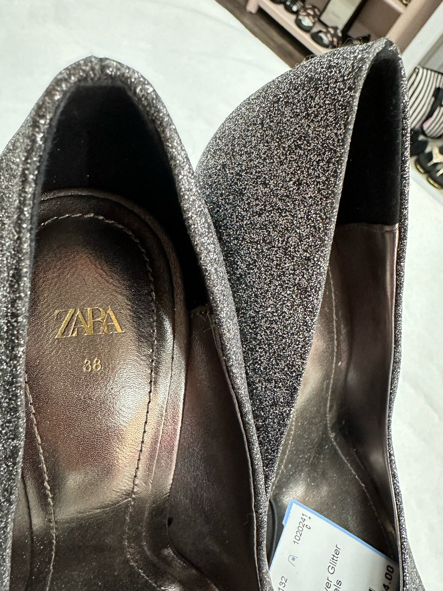 Zara Siver Glitter High Heels