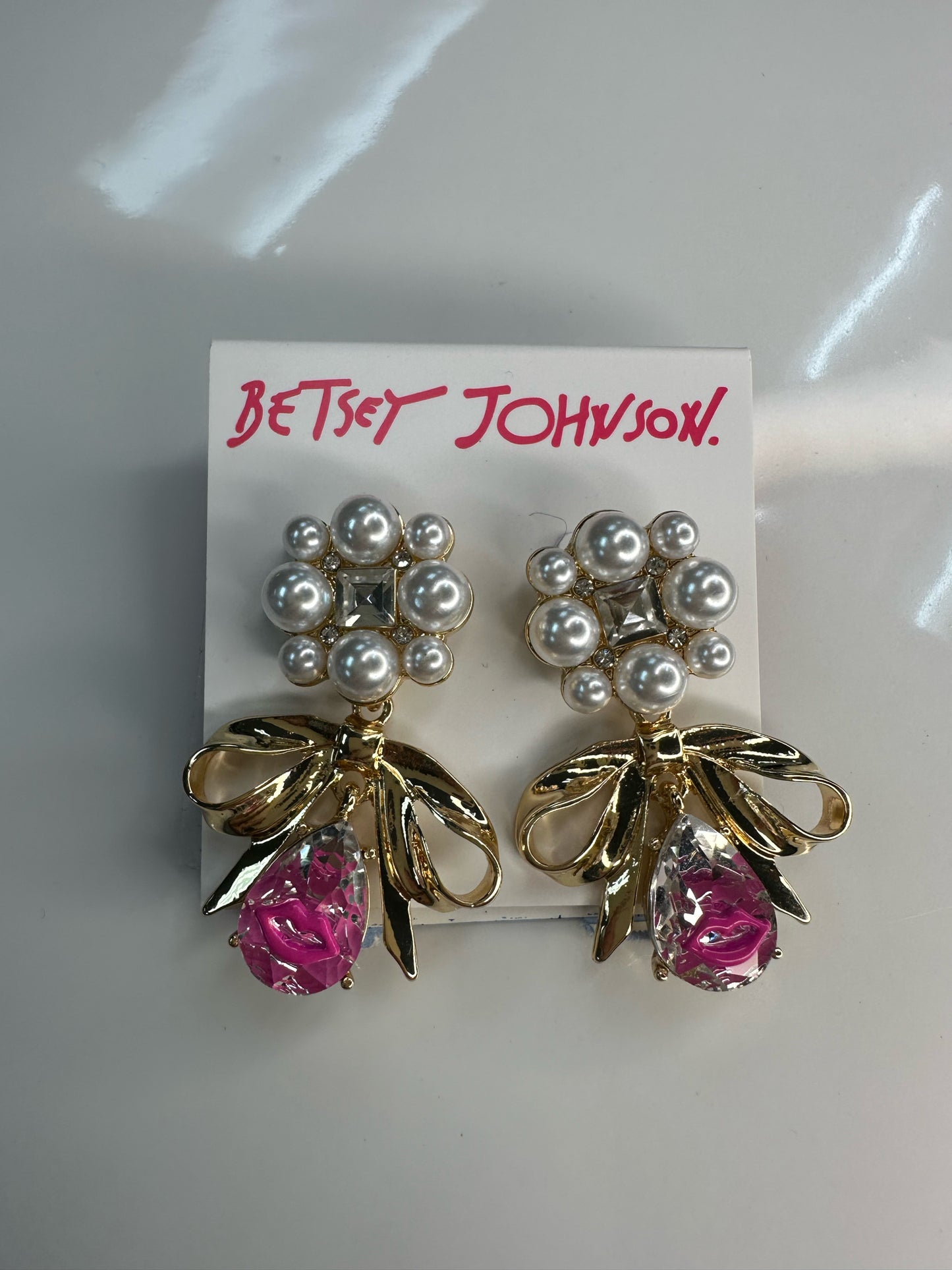 Betsey Johnson Bow Pearl Earrings NWT