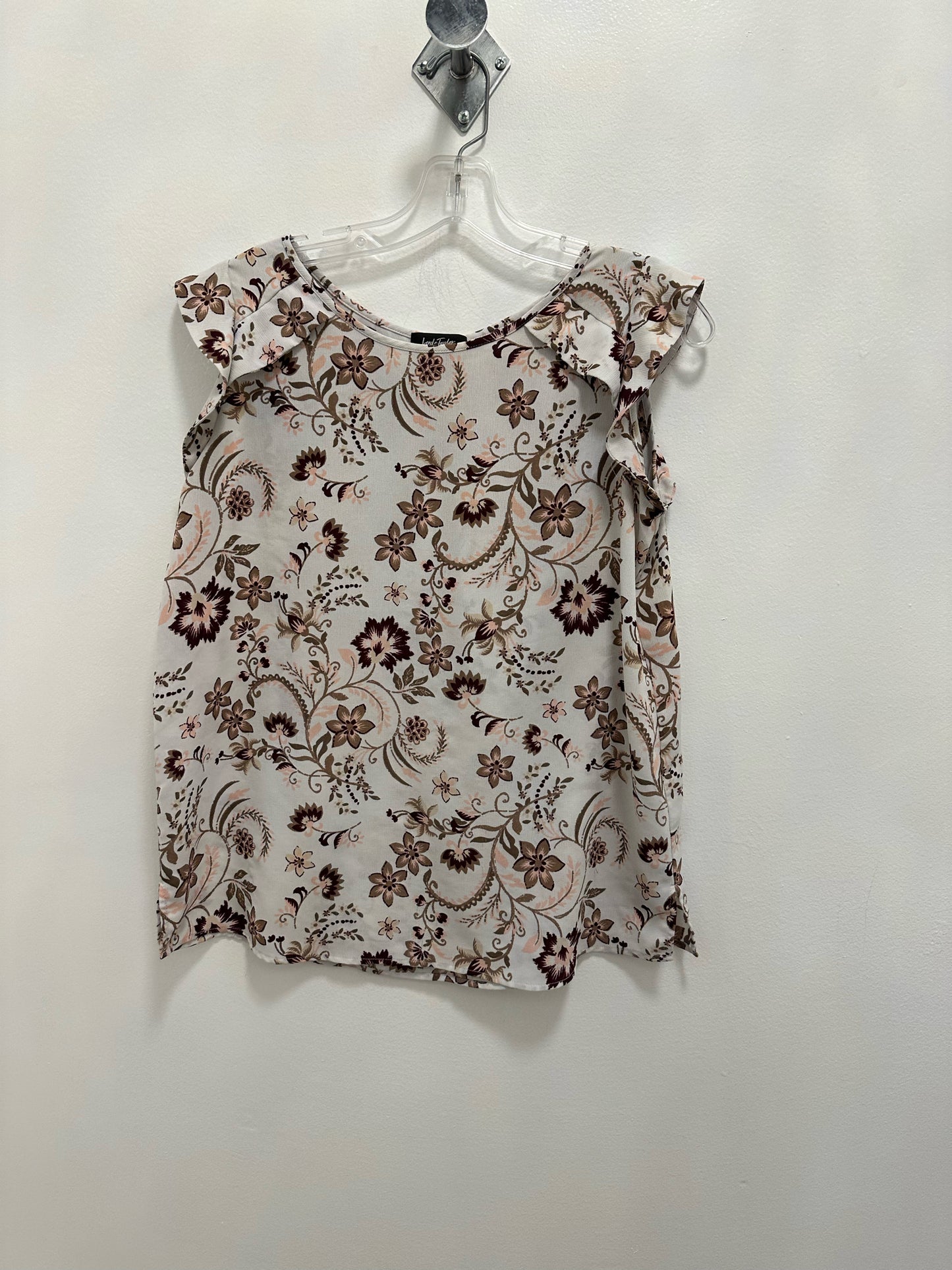 Lord and Taylor White Blouse w/ Pink and Brown Floral Designs