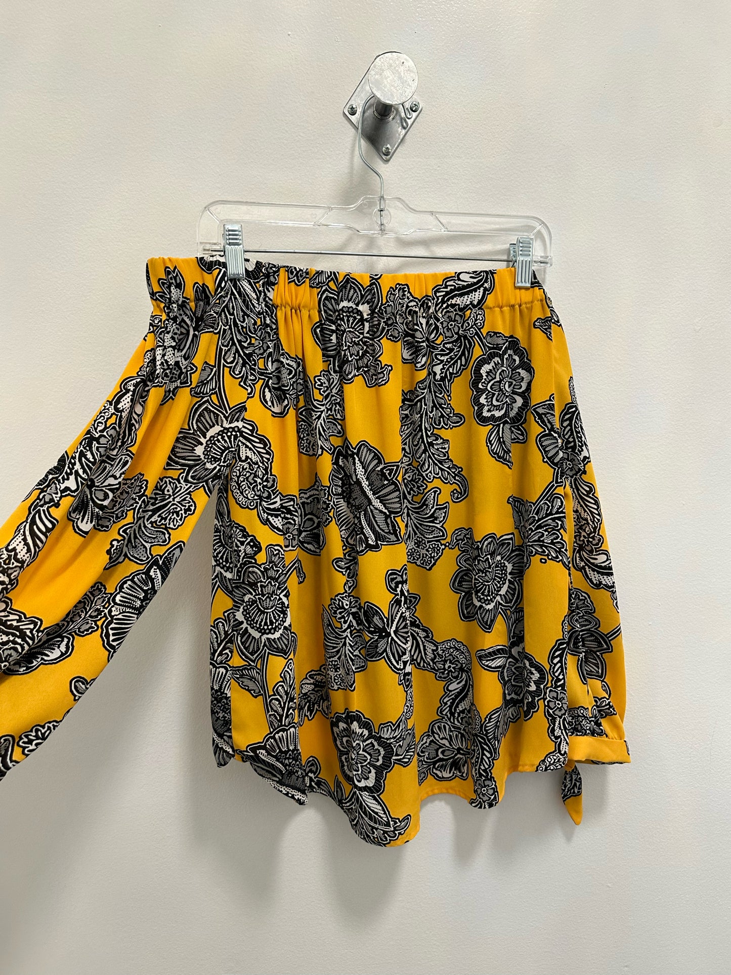 Express Yellow Off The Shoulders Top W Black Flowers